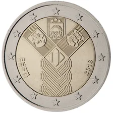 Estonia, Latvia and Lithuania jointly issued a commemorative euro coin with a common design in 2018, celebrating the establishment of the States of Estonia and Latvia and the re-establishment of the State of Lithuania.