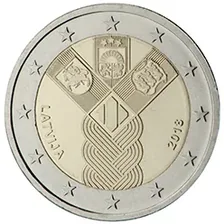 Estonia, Latvia and Lithuania jointly issued a commemorative euro coin with a common design in 2018, celebrating the establishment of the States of Estonia and Latvia and the re-establishment of the State of Lithuania